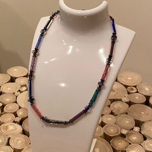 Hand blown glass tube beaded necklace